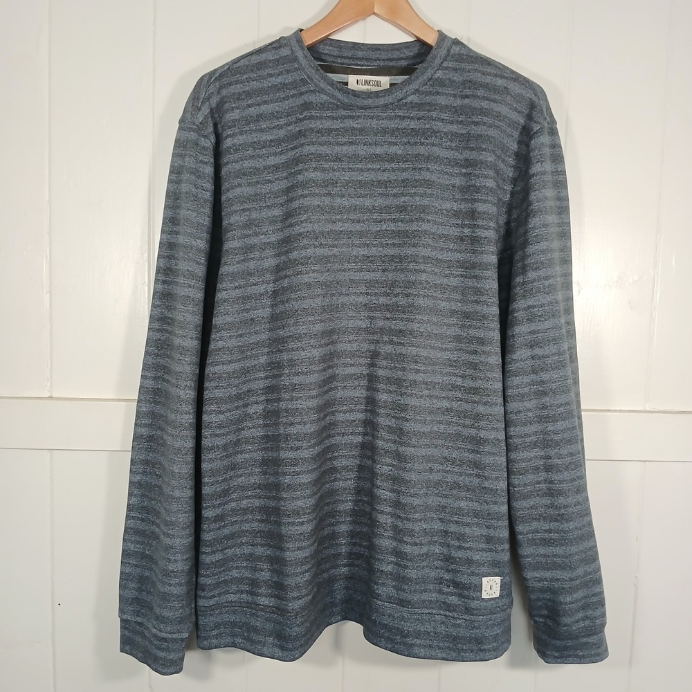 Linksoul Sweatshirt Mens XL Blue Striped Crew Neck LS4123 Pullover‎ Golf